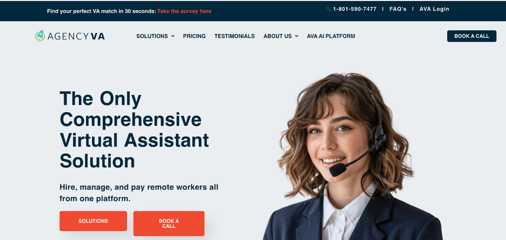 Agency VA - Hero section of the homepage