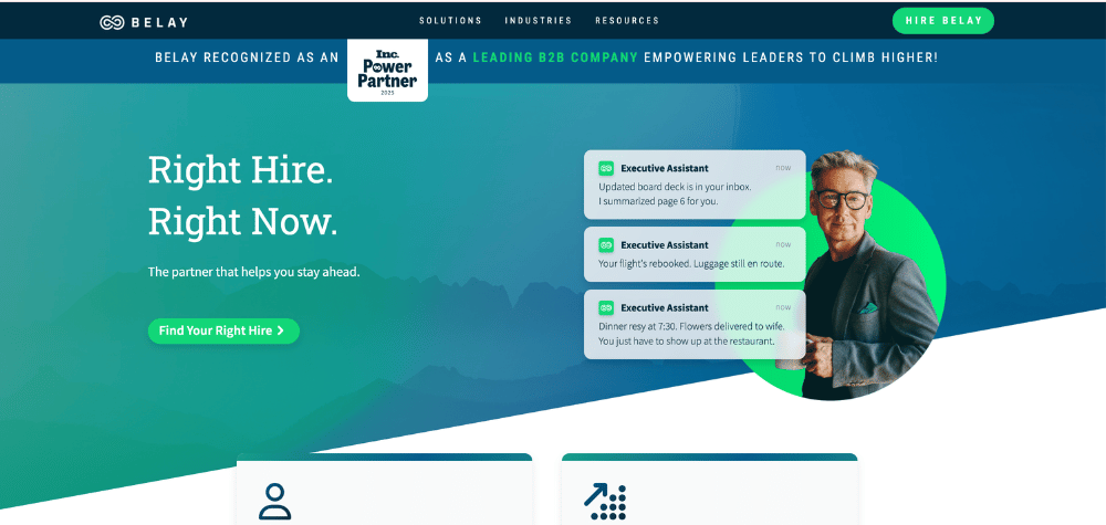 Belay - Hero section of the homepage