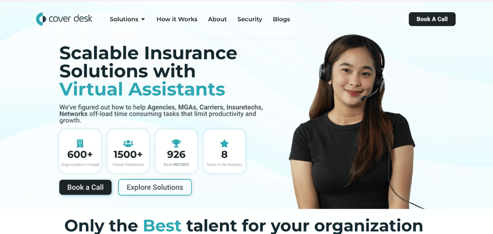 CoverDesk - Hero section of the homepage