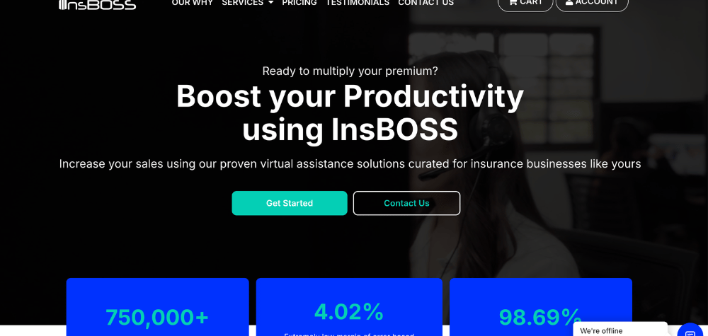InsBOSS - Hero section of the homepage