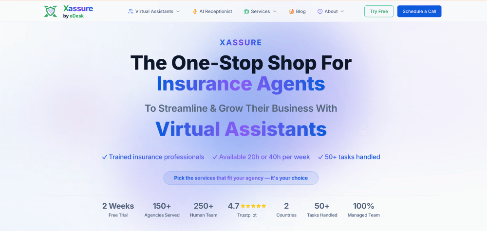 Xassure - Hero section of the homepage